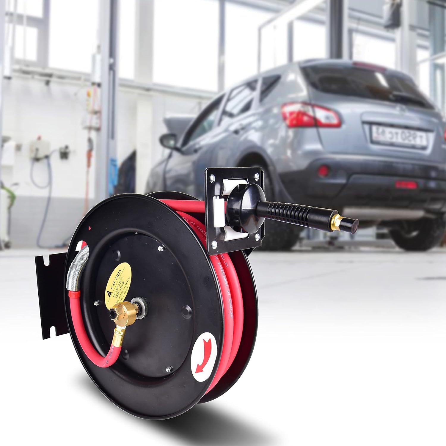 ET038G Retractable Heavy-Duty 3/8 in x 25 ft Air Hose Reel. Wall Mount, Retractable, 300 PSI Flexiable Hybrid Hose. Pack of 2