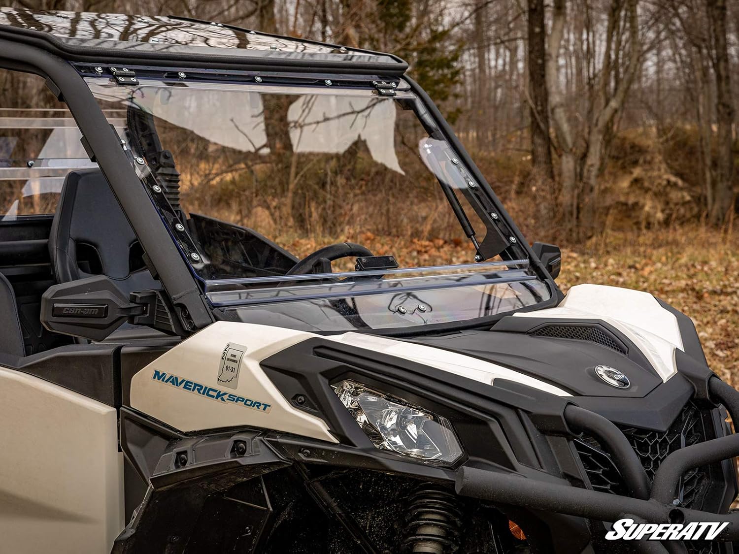 SuperATV Flip Windshield for 2018+ Can-Am Maverick Trail 800/1000 | Made of 1/4” Clear Scratch Resistant Polycarbonate—250x Stronger Than Glass | XR Optic Hard Coating | USA Made