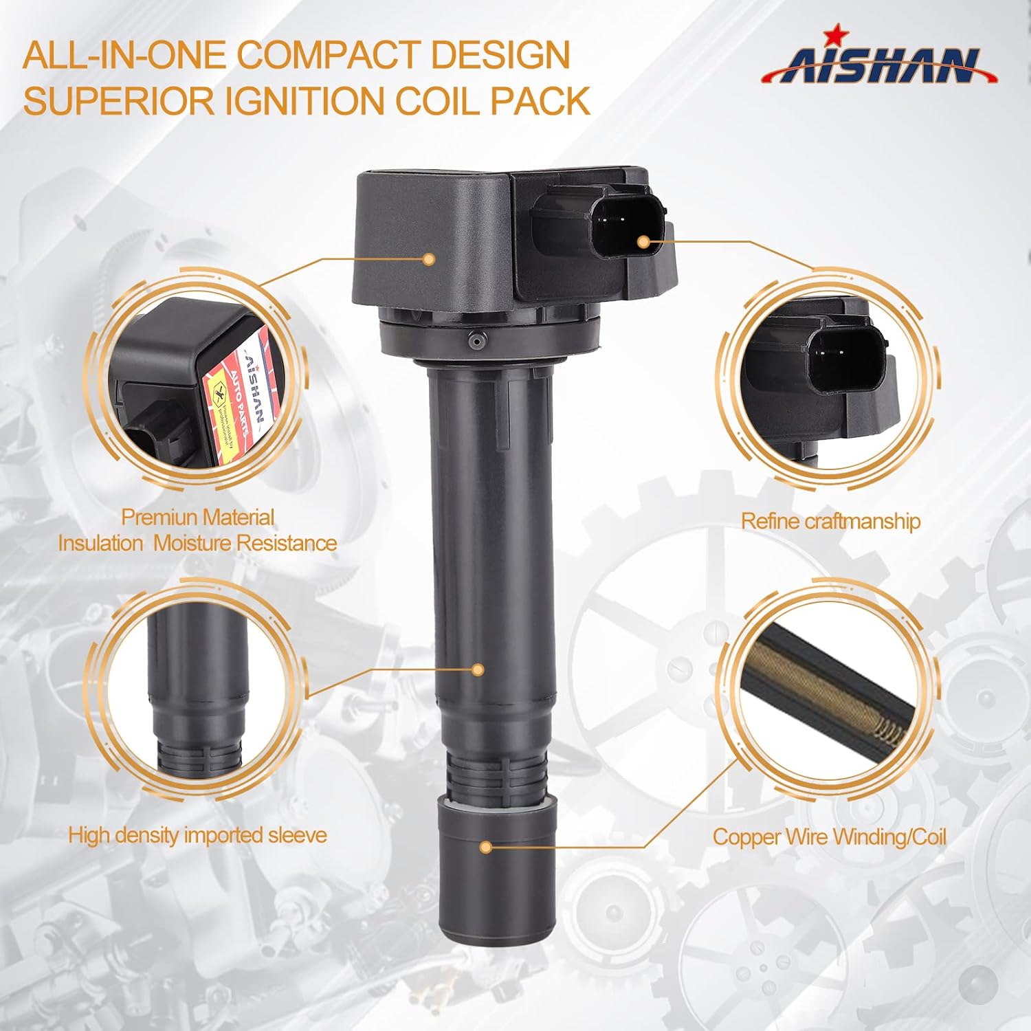 AISHAN Set of 4 Ignition Coil Pack Compatible with 2006 2007 2008 2009 2010 2011 Civic 1.8L| Replace#UF582 Pack of 2