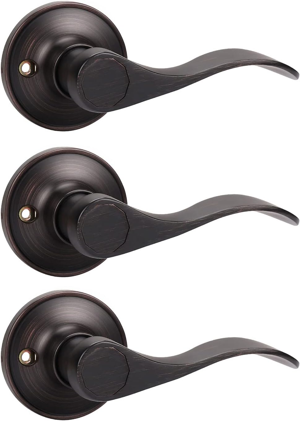 KNOBWELL 10 Pack Oil Rubbed Bronze Door Handle, Privacy Door Lever Bed and Bath Leverset Lockset, Oil Rubbed Bronze Finish, Universal Handing, Drop Lever Shape