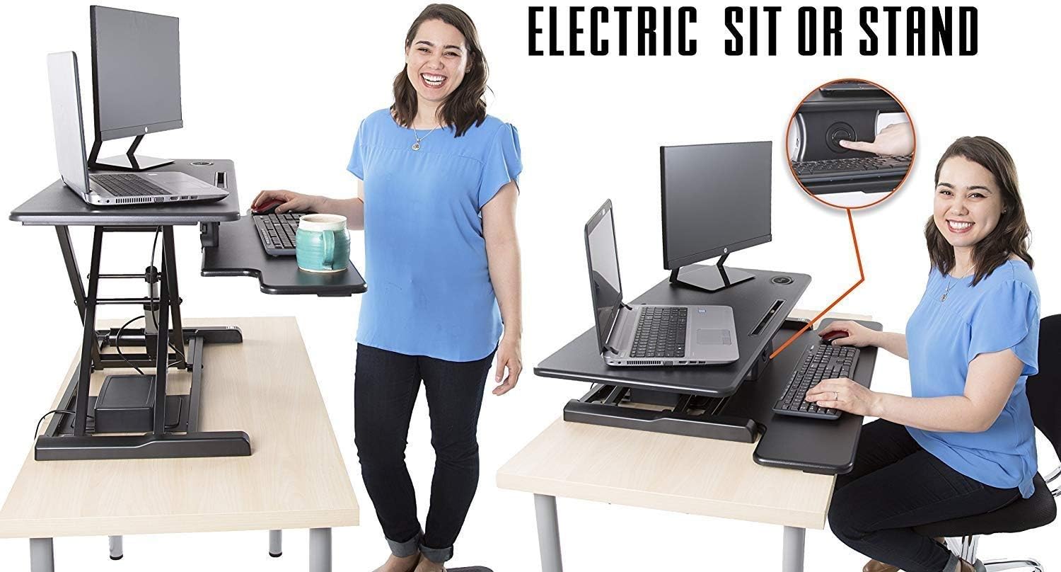 Stand Steady Flexpro Hero Power | Electric Standing Desk Converter/Desk Riser with Wireless Charging | Turns Any Desk into a Sit to Stand Up Desk | Integrated Phone/Tablet Holder (37.5 Inch/Black)