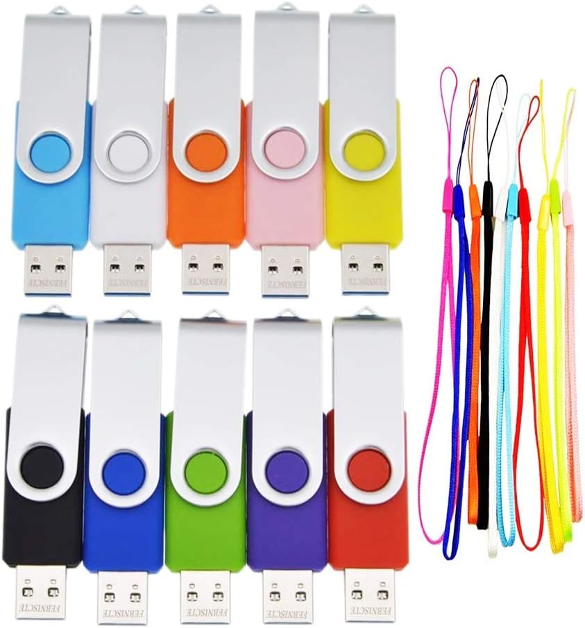 USB 3.0 32GB Flash Drive Bulk 10 Pack Thumb Drives - High Speed 32 GB Pendrive Multicoloured USB3.0 Memory Sticks with 10pcs Ropes - FEBNISCTE Data Stick Zip Drive Multi-Pack Swivel Jump Drive U Disk Pack of 2