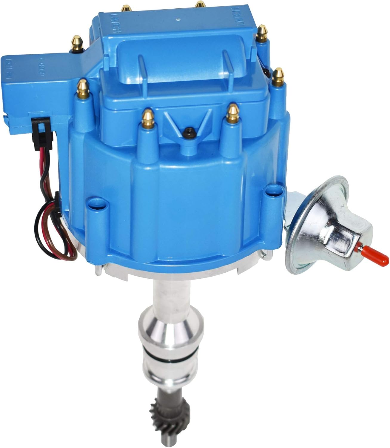 A-Team Performance - 65K Coil Complete HEI Distributor, Spark Plug Wires, and Pigtail Harness 3 in 1 Kit — - Compatible with Ford 351W WINDSOR 7500 RPM 351W — One Wire Installation Blue Cap