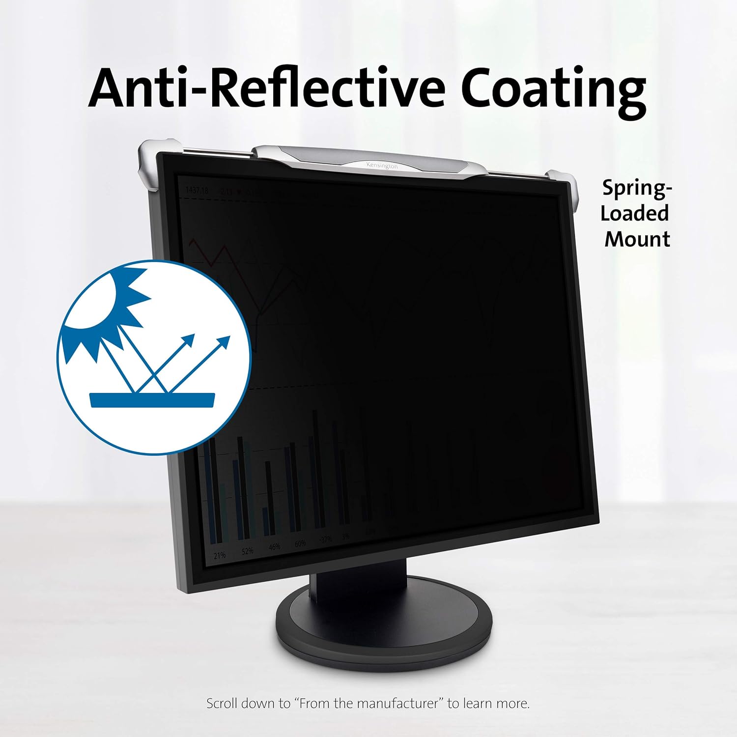 Kensington FS220 Snap2 Privacy Screen for 20-Inch to 22-Inch Widescreen 16:10 Monitors (K55779WW), Black