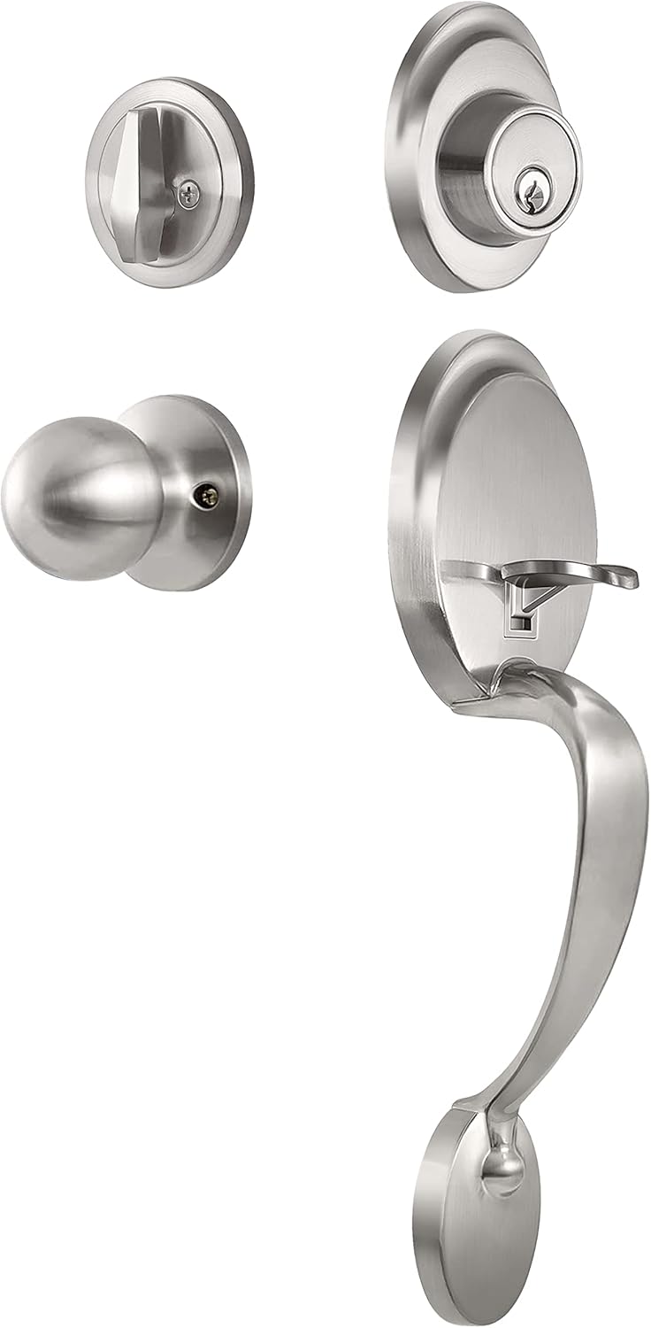 BESTTEN Front Door Handleset with Keyed Entry Deadbolt Lock Set, Single Cylinder, Entrance Adjustable Handle with Interior Knob, Traditional Oval Style, All Metal, Matte Black Pack of 2