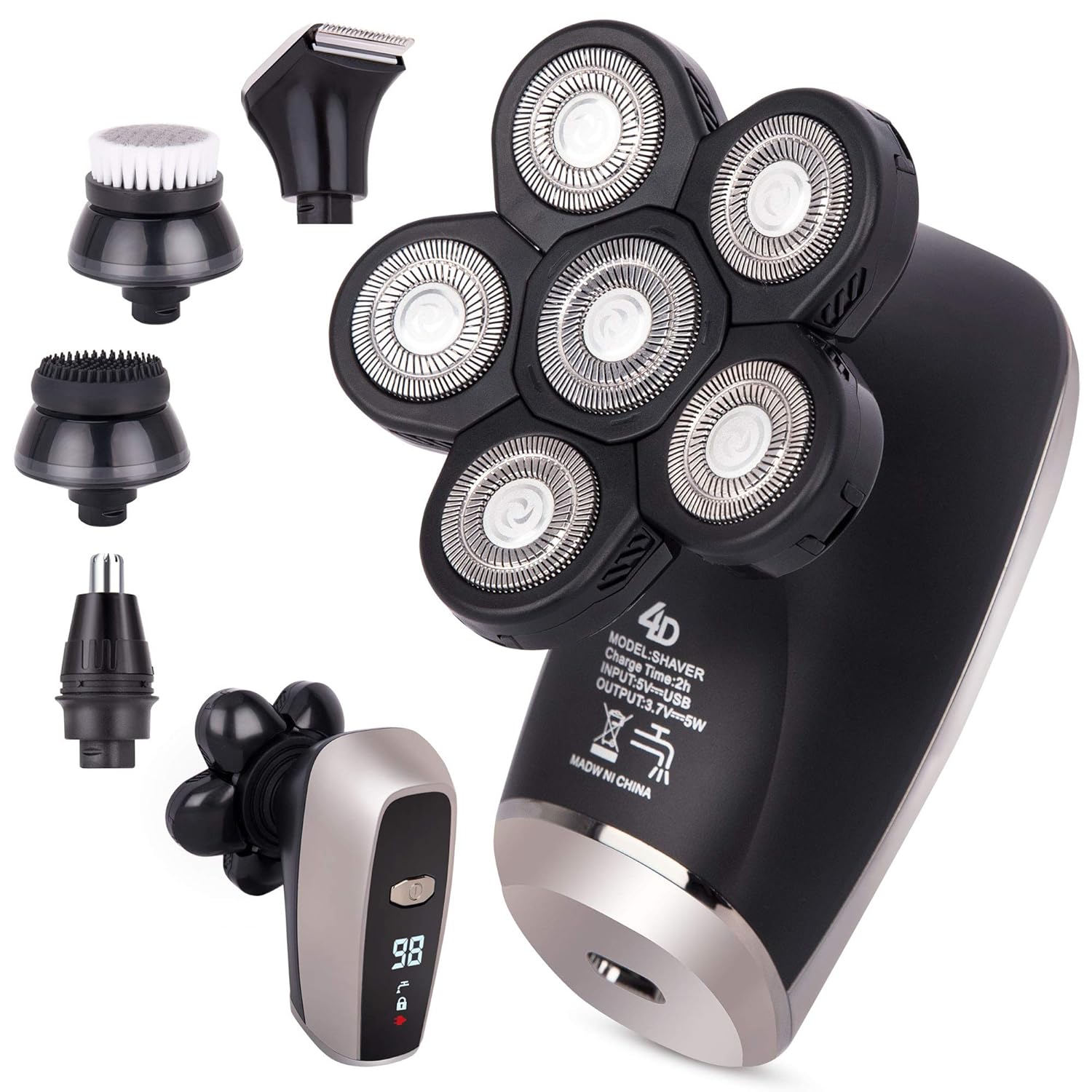 AidallsWellup Men’s 5-in-1 Electric Head Shaver for Bald Men - Head Shaver for Men - Anti-Pinch - Ergonomic Design - Cordless and Rechargeable. Pack of 2