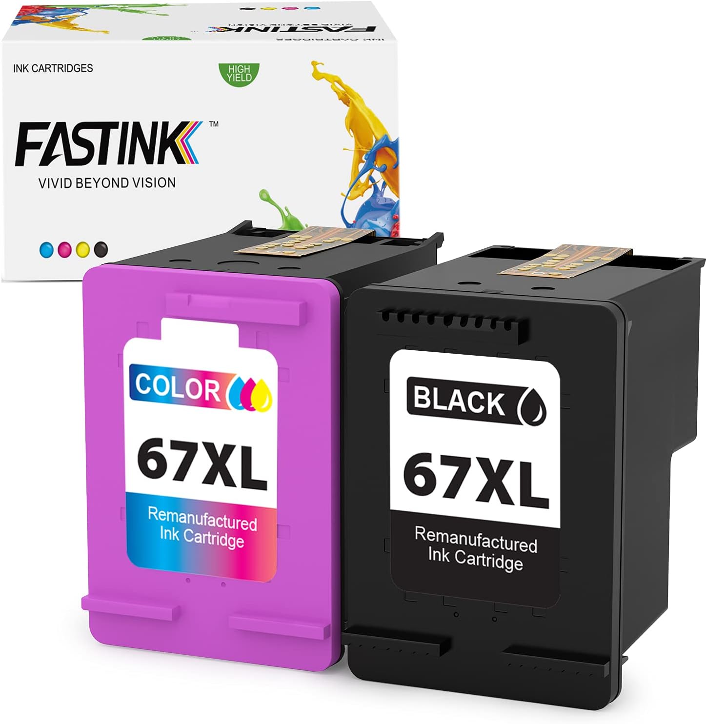 67 Ink Cartridge Black Color Combo Pack,Remanufactured Ink Cartridge for HP 67XL 67 XL Printer Ink for Hp Envy Pro 6455 Envy 6055e 6055 6000 6052 DeskJet 2755e 4155e 2755 2725 4155 (Black, Tri-Color) Pack of 2