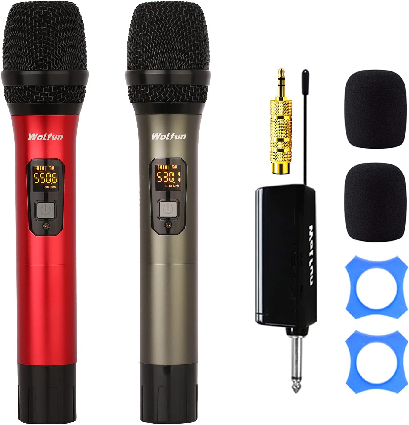 Wireless Microphone, UHF Dual Metal Handheld Dynamic Mic System with Rechargeable Receiver, 164ft Range, for Karaoke,Party, Speech, Wedding, Meeting, PA System (Red and Gray) Pack of 2