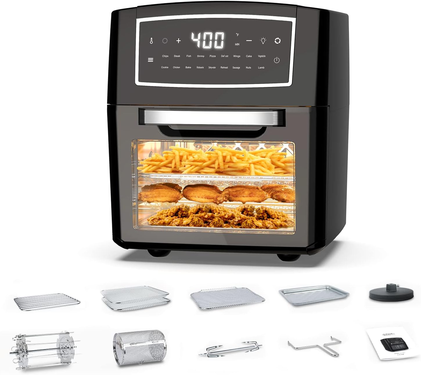 Air Fryer Oven, 18 in 1 Toaster Ovens Countertop Combo, Convection Oven Air Fryer Countertop for Rotisserie, Roast, Bake, Dehydrate,12L Air Fryer Toaster Oven Combo, 1500w, Black