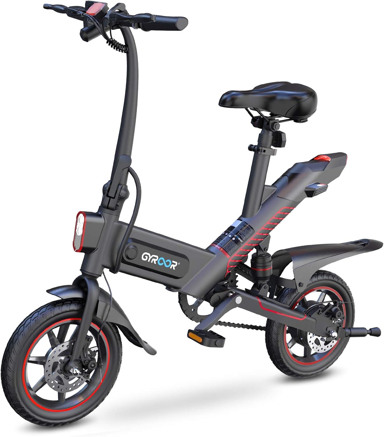 Gyroor C3 Electric Bike for Adults, 450W eBike with 18.6MPH up to 28 Mileage, 14in Air-Filled Tires, Dual Disc Braking, 3 Riding Modes