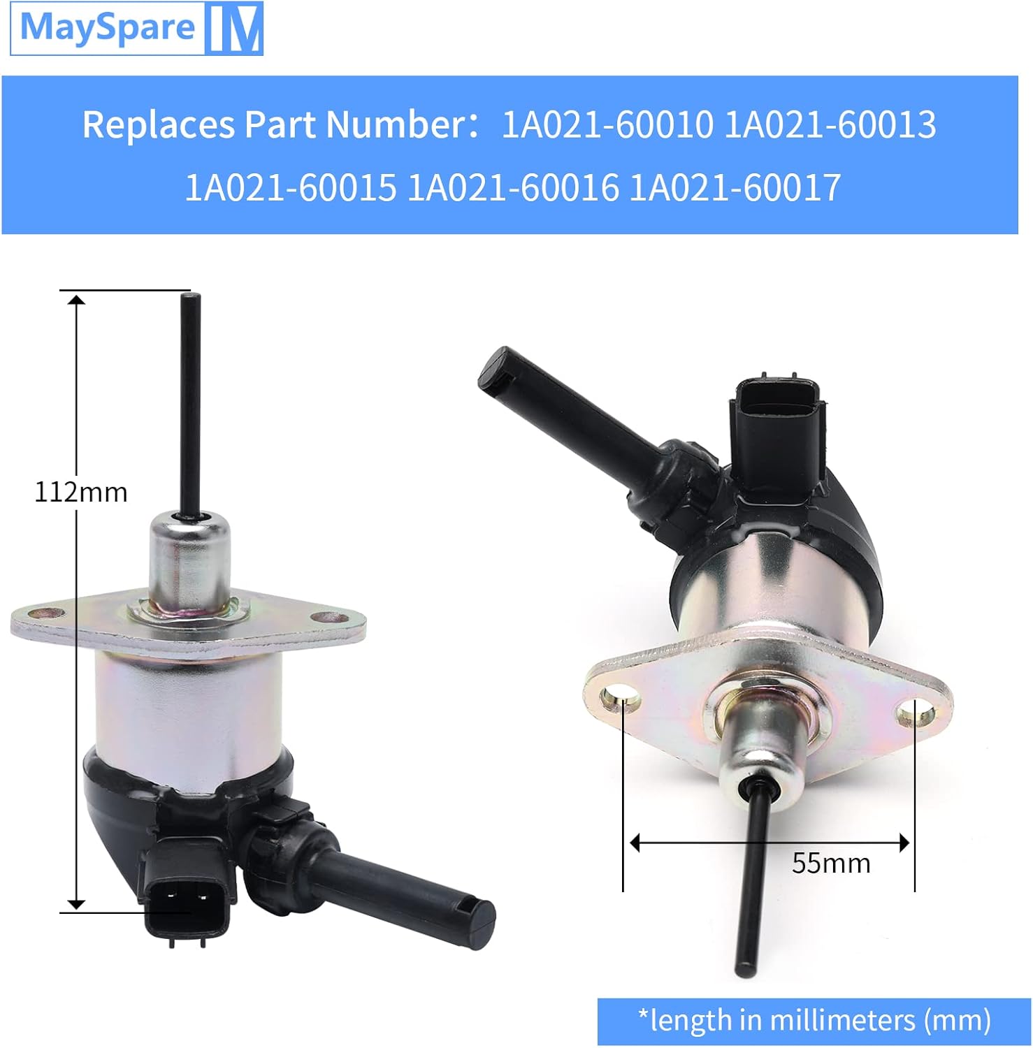 MaySpare Fuel Shut Off Solenoid 1A021-60010 1A021-60013 1A021-60015 1A021-60016 1A021-60017 for Kubota V2003 V2203 V2403 Tractor Mower Pack of 2
