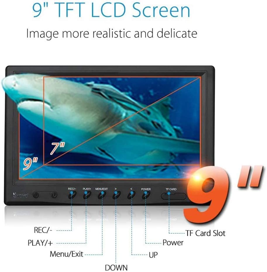 Eyoyo Portable 9 inch LCD Monitor Fish Finder 1000TVL Fishing Camera Waterproof Underwater DVR Video Cam 15m Cable 12pcs IR Infrared Lights for Ice,Lake and Boat Fishing