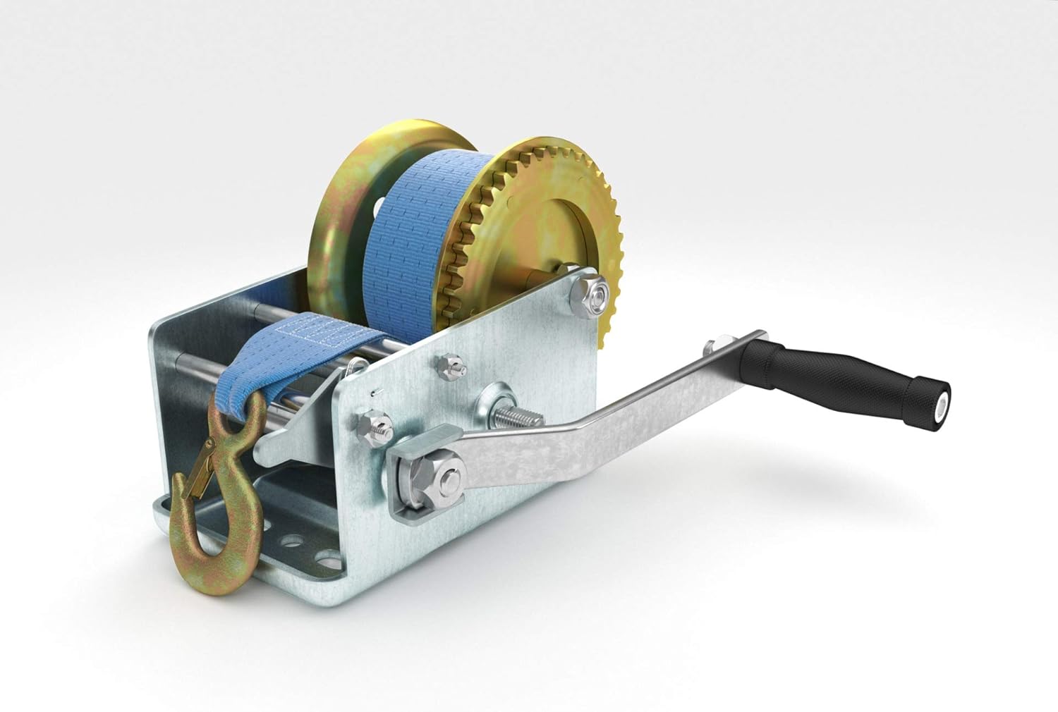 SoB 3200lbs Heavy Duty Hand Crank Winch with 10m (32ft) Strap Trailer Winch Boat Winch Marine Winch for ATV Boat Trailer Auto Pack of 2