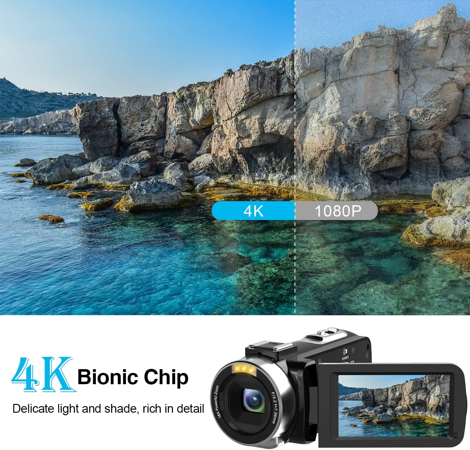 Hojocojo UHD 4K Video Camera, WiFi Camcorder with IR Night Vision, Touch Screen 16X Digital Zoom, Vlogging Camera for YouTube, Kids Video Camera with Built in Microphone, Remote,2 Batteries Pack of 2