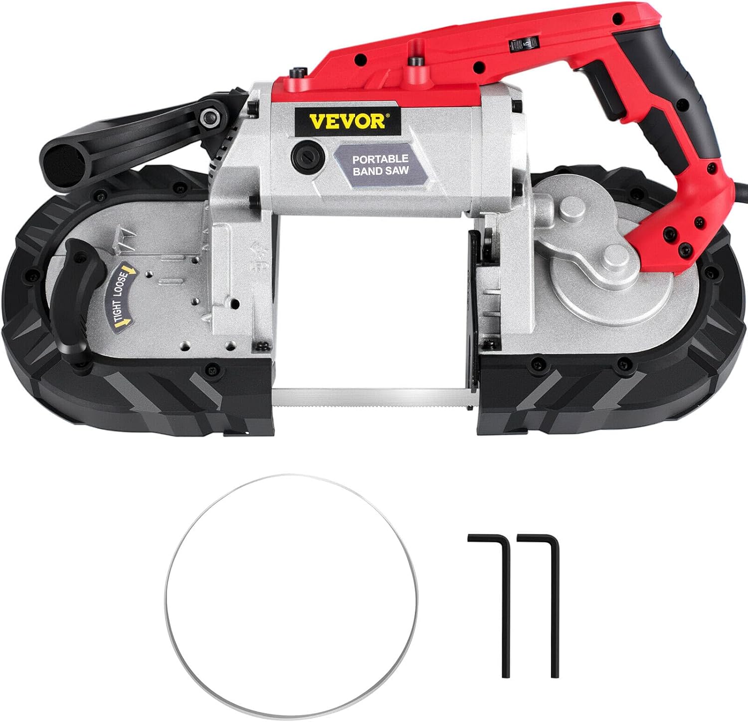 VEVOR Portable Band Saw, 5Inch Cutting Capacity Cordless BandSaw, Variable Speed Hand held Band Saw,10Amp Motor Portable Bandsaw, Deep Cut Bandsaw for Metal Wood Tubing Pipes Rebar and Plastic