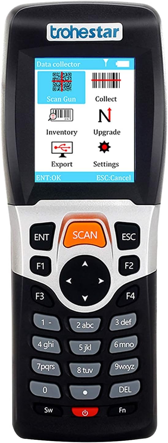 Trohestar Wireless Barcode Scanner and Collector Portable Data Terminal Inventory Device USB Barcode Scanner 1D PDT with 2.2 Inch TFT Color LCD Screen