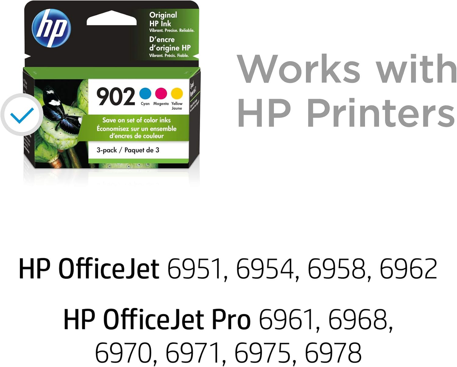 HP 902 | 3 Ink Cartridges | Cyan, Magenta, Yellow | Works with HP OfficeJet 6900 Series, HP OfficeJet Pro 6900 Series | T6L86AN, T6L90AN, T6L94AN Pack of 2