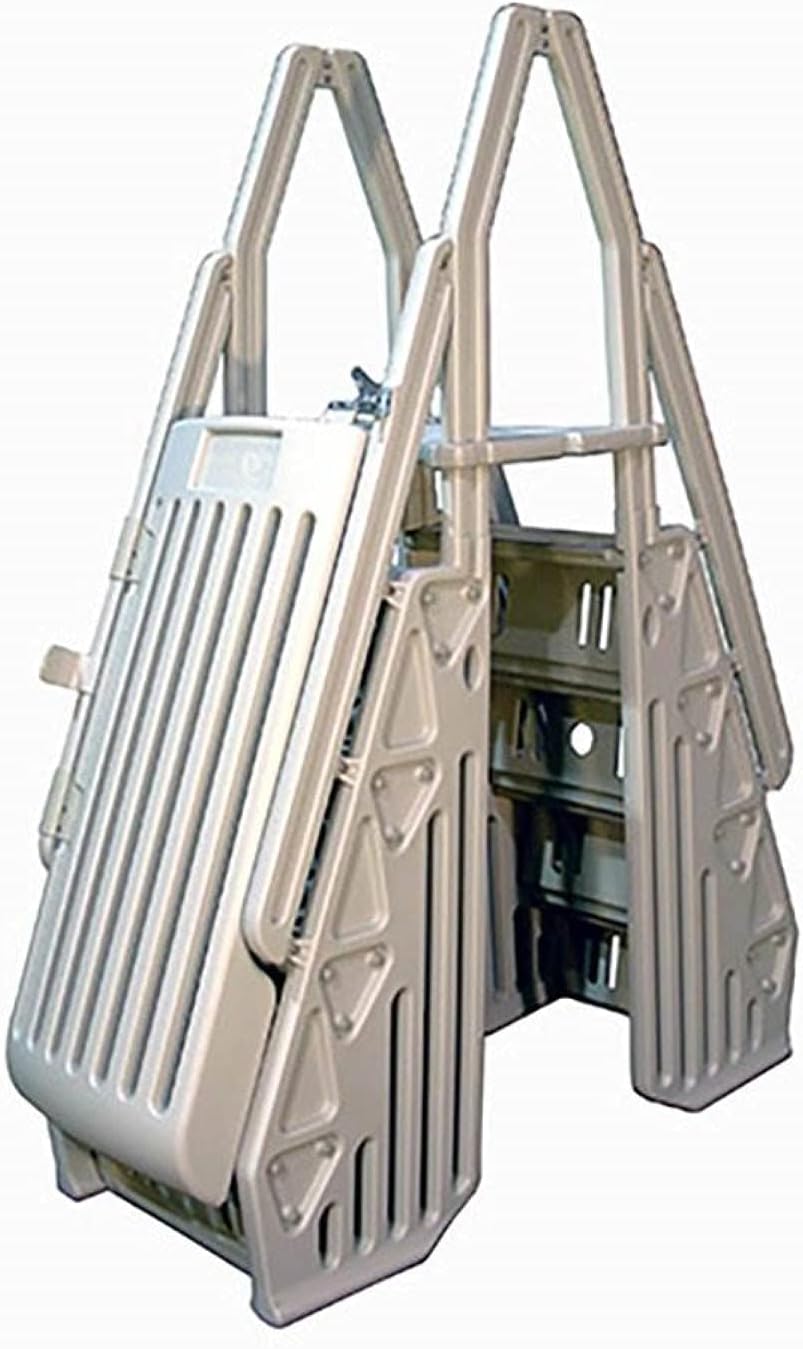 Vinyl Works AF Adjustable 24 Inch Gated Entry Above Ground Pool Ladder, Taupe