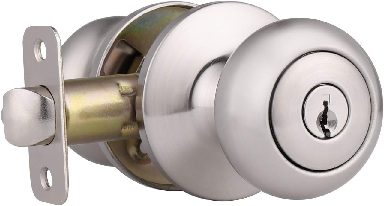 4 Pack Keyed Entry Door Lock for Exterior and Front Door, Keyed Alike Biscuit Style Door Konbs with Lock and Key, Entrance Door Lockset Oil Rubbed Bronze Finish Pack of 2