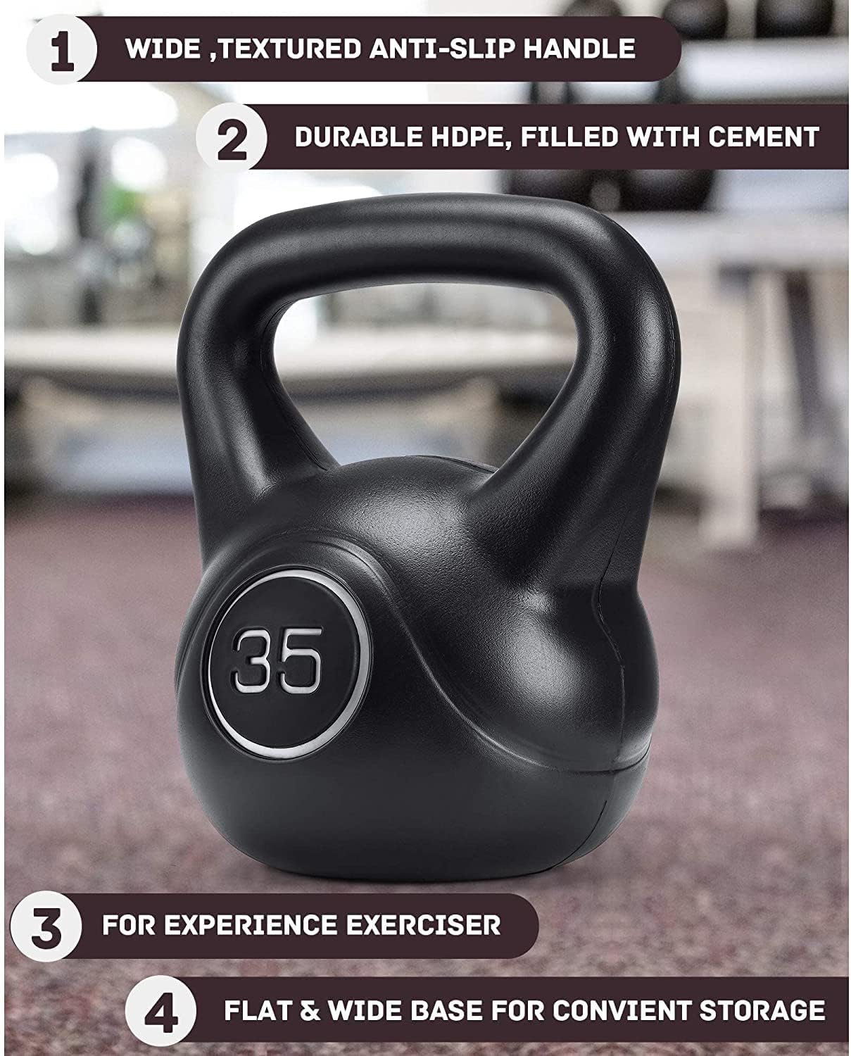 Kettlebell, 35lb Strength Training Kettlebell with HDPE Handle Workout Equipment Professional Olympic for Core Conditioning Weightlift Fitness Home Gym Pack of 2