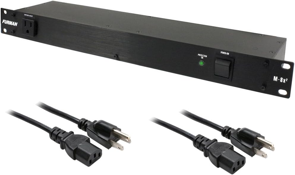 Furman M-8x2 Merit Series 8 Outlet Power Conditioner & Surge Protector with (2) Hosa 18 Gauge Electrical Extension Cable