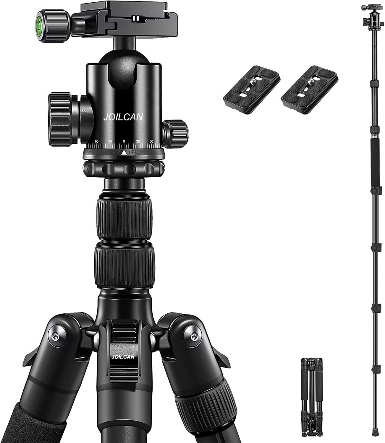 JOILCAN 81” Tripod, Aluminum Camera Tripod for DSLR, Compact Tripod Monopod 360° Panorama Ball Head with 2 Quick Release Plates, 16.5” When Folded, 25 lbs Loads -Orange Pack of 2