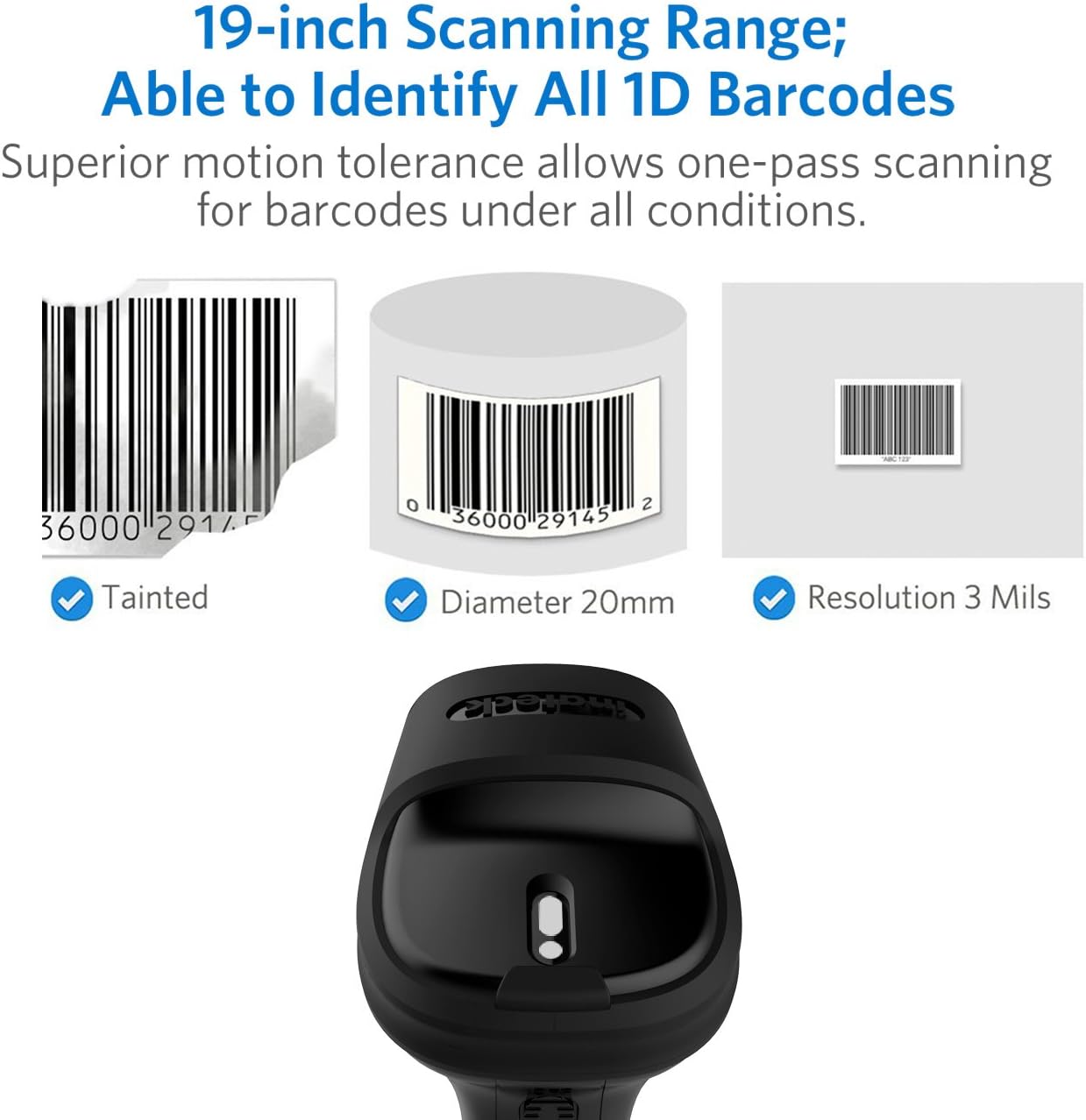 Inateck Barcode Scanner, Wireless Scanner, 2600mAh Battery, 35M Range, Automatic Scanning, BCST-60 Black Pack of 2
