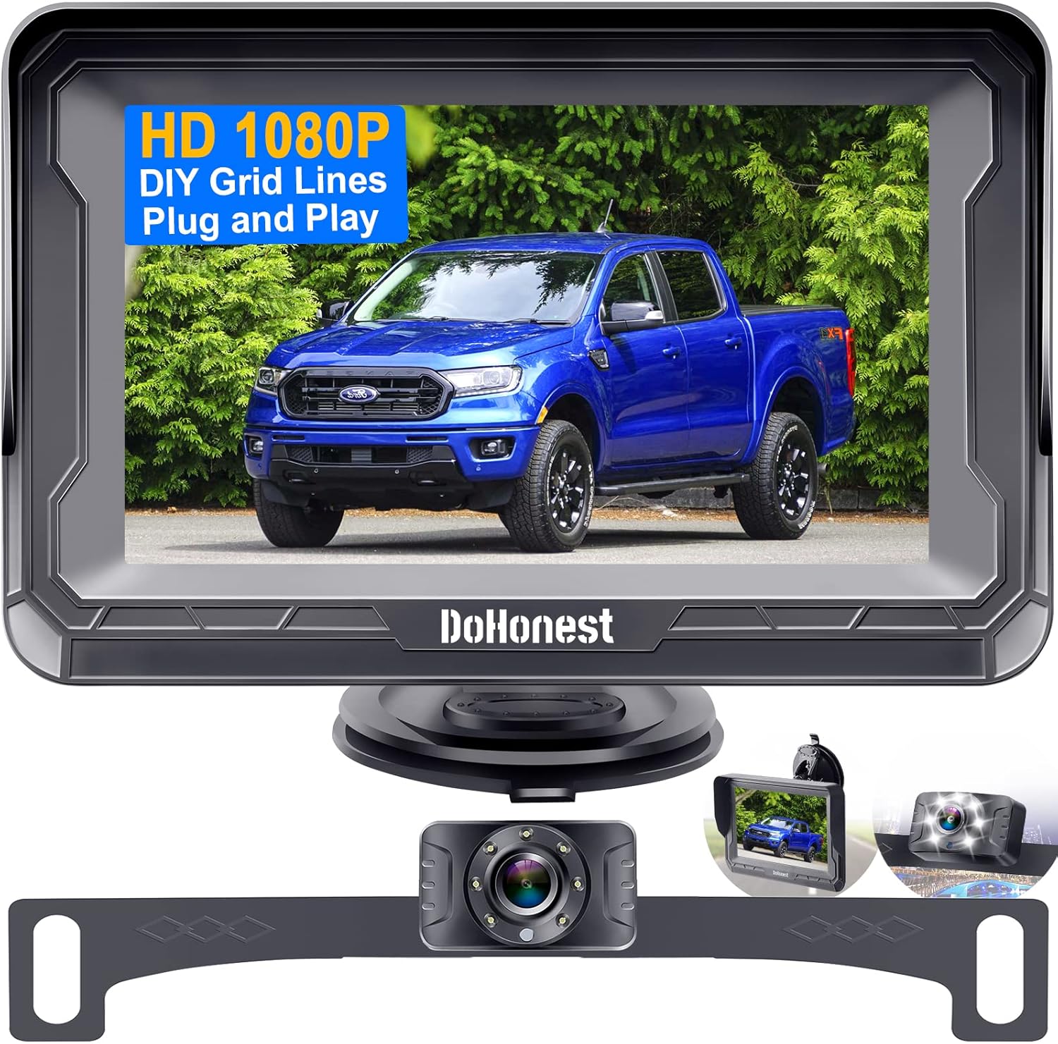 Backup Camera HD 1080P Rear View Monitor Kit Night Vision Waterproof Reverse Camera for Car Truck Pickup Minivan DIY Grid Lines DoHonest S01 Pack of 2