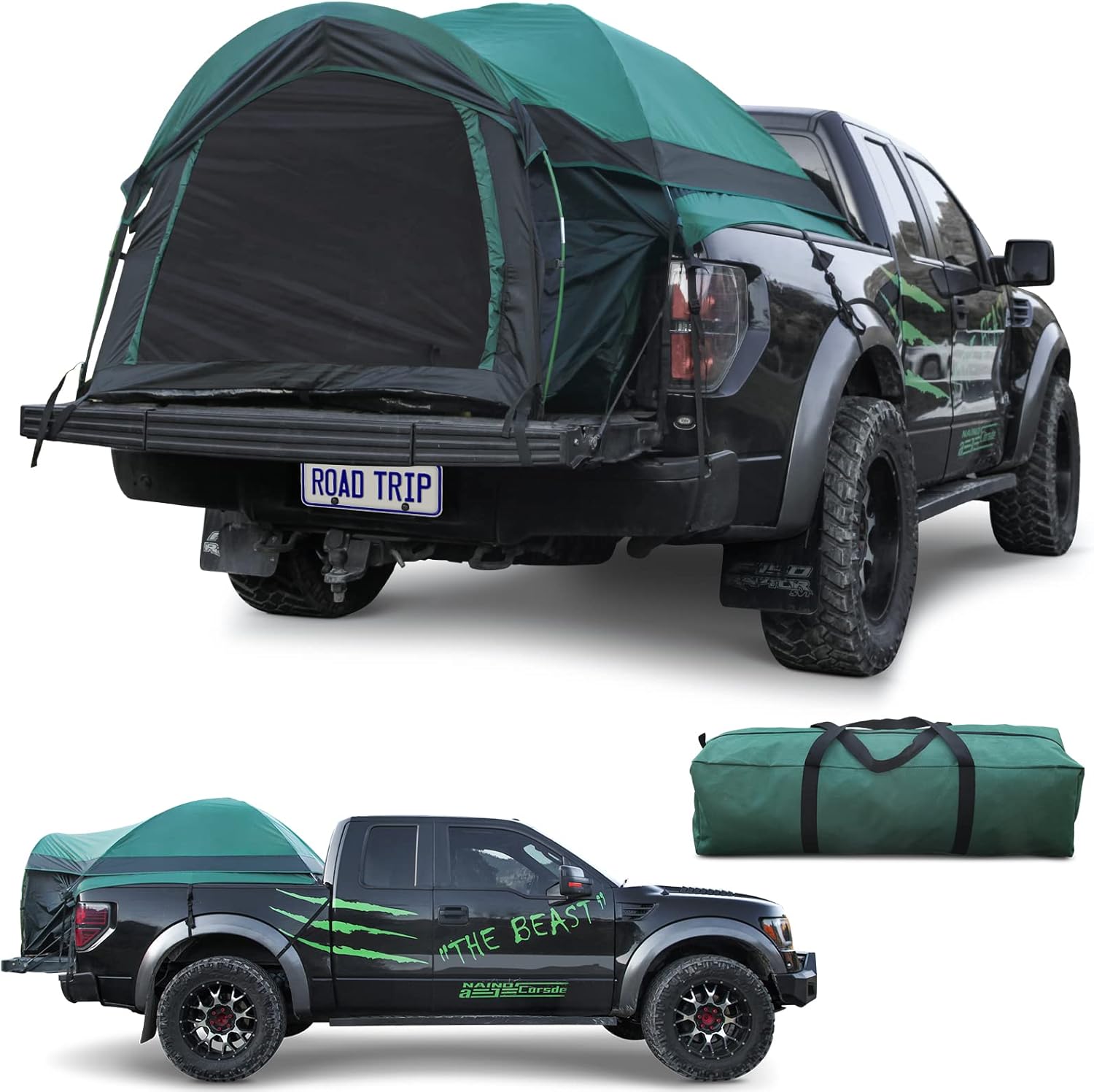 MR Full Size Truck Tent for Camping with Waterproof Rainfly, Double Layer for 2-Person Portable Truck Bed Tent, Car Bed Camp Tents for Pickup Trucks, Fits Mattresses 79-81