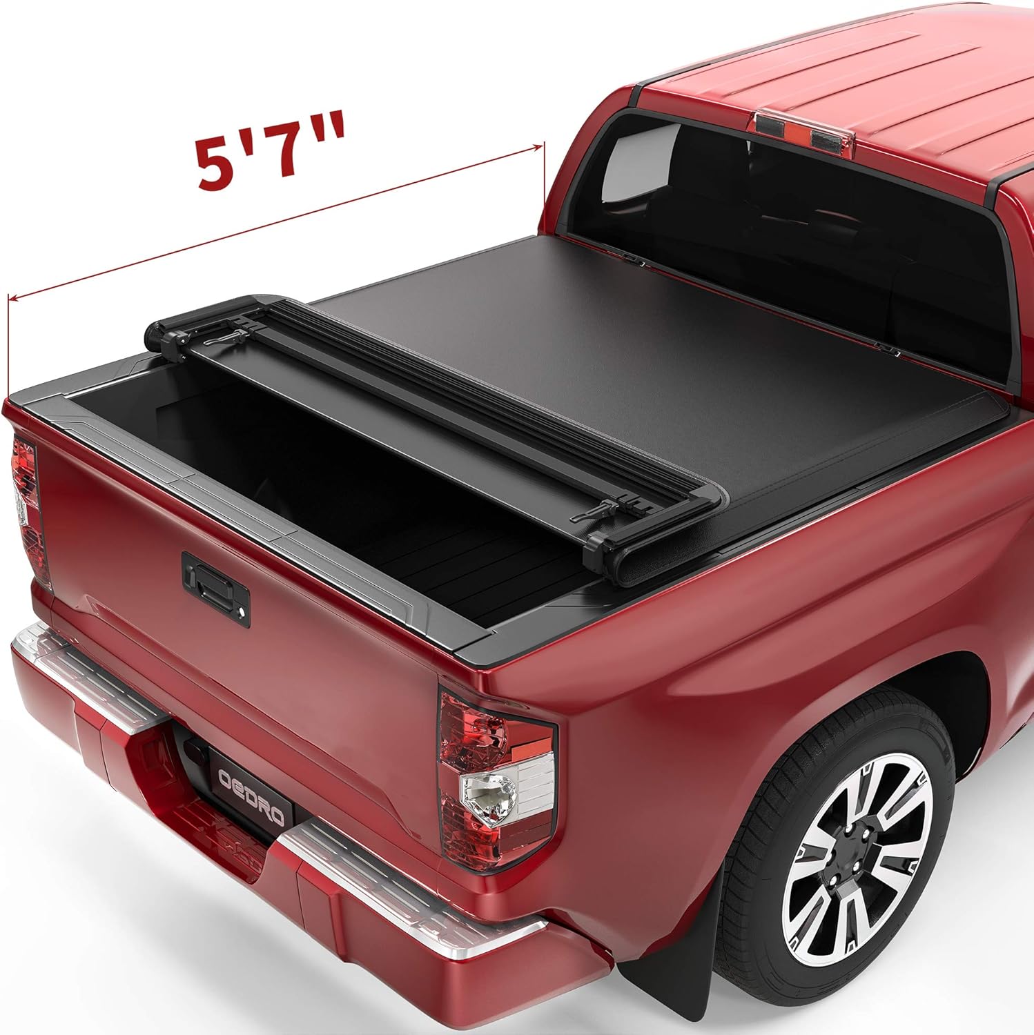 oEdRo Soft Quad Fold Truck Bed Tonneau Cover Compatible with 2014-2021 Toyota Tundra (Excl.Trail) 5.5 ft Bed, Fleetside with Deck Rail System