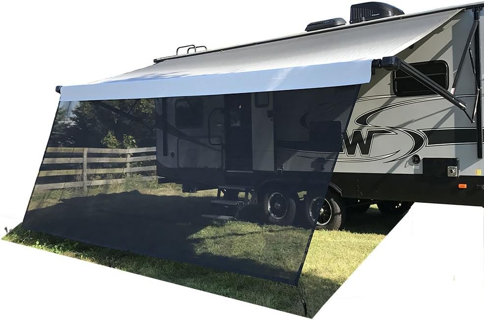 Tentproinc RV Awning Shade 6' X 11' 3'' Black Mesh Screen Complete Kits Motorhome Camping Trailer Canopy Sun Blocker - 3 Years Lasting