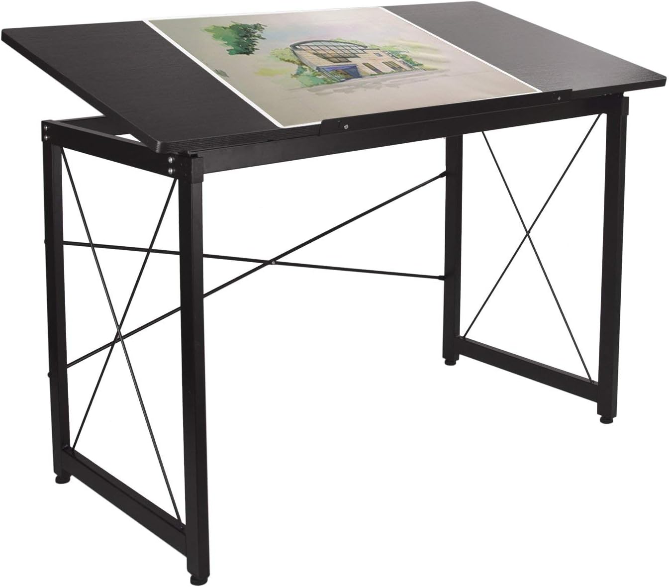 H-A Drawing Desk Drafting Table Tiltable 47''x 24'', Wood Surface Craft Station Versatile for Painting Writing Studying and Reading (Black)