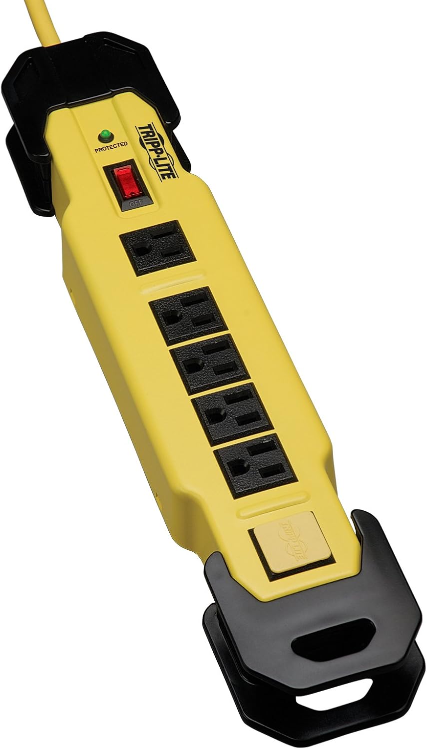 Tripp Lite 6 Outlet Industrial Safety Surge Protector Power Strip, 15ft Cord, Cord Wrap & Hang Holes, Metal, Lifetime Limited Warranty & $75K INSURANCE (TLM615SA) Black/Yellow Pack of 2