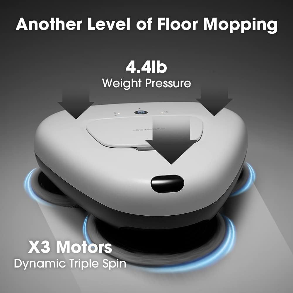 EVERYBOT Three-Spin, Heavy-Duty Wet Mopping Robot for Hard Floor Care with Super Easy & Simple Autonomous Cleaning and Extremely Silent Mopping Operation, Powered by Dynamic Spin Technology, White