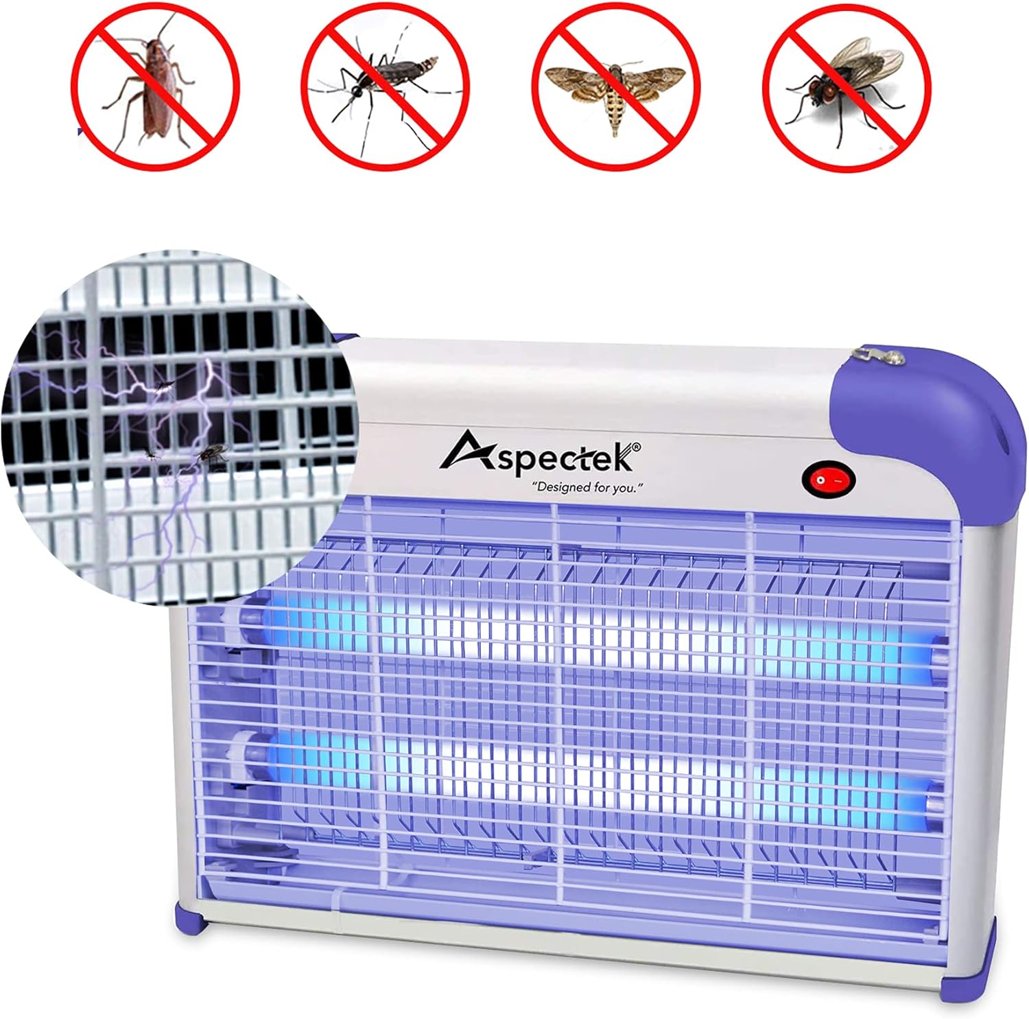 ASPECTEK Bug Zapper & Electric Indoor Insect Killer Mosquito, Bug, Fly Traps & Other Pests Killer[2021 Upgraded] - Powerful Grid 20W Bug Light - Includes 2 Replacements UVA Light Bulbs Pack of 2