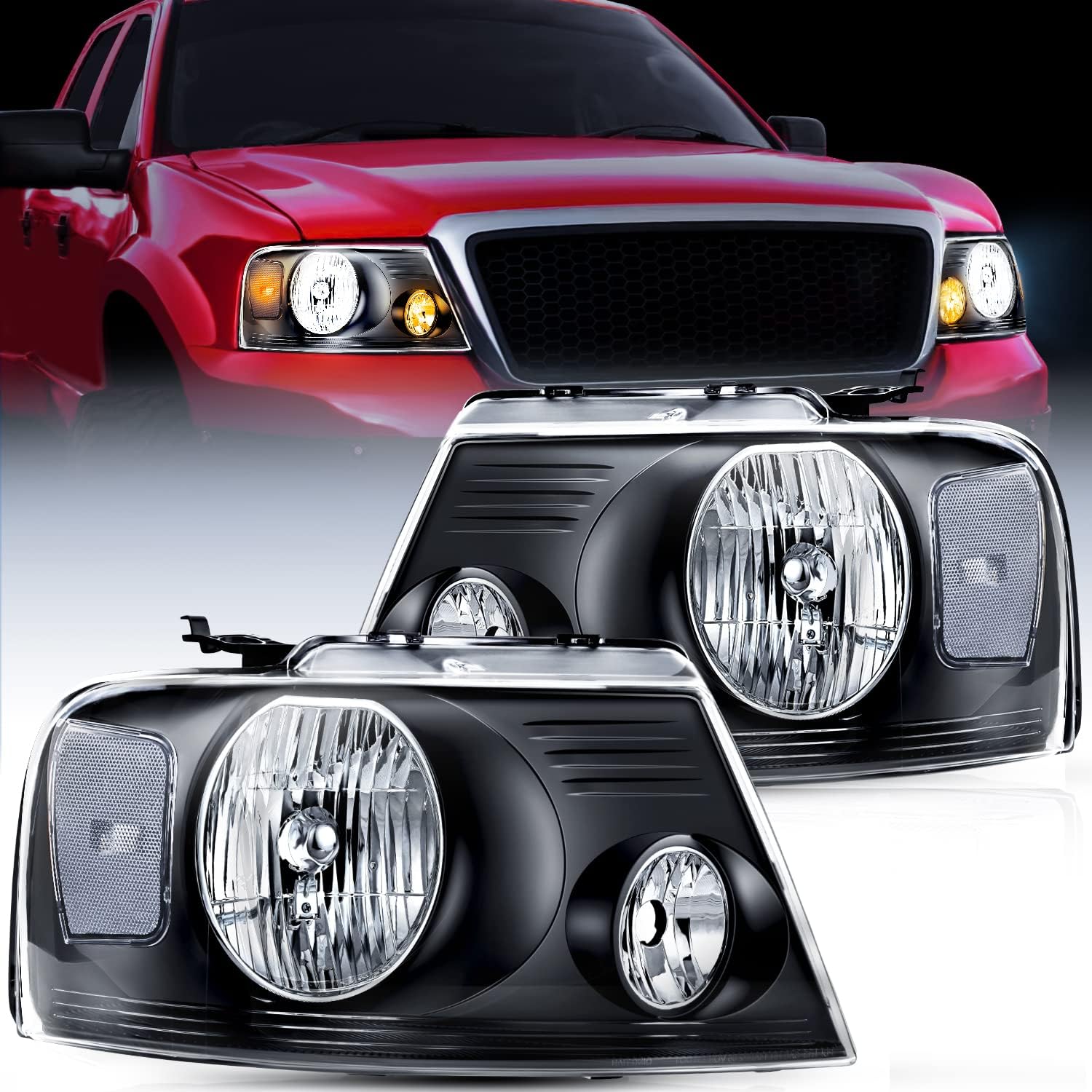 Nilight 2004 2005 2006 2007 2008 F150 Headlights, headlight assembly for 2006 Lincoln Mark LT Chrome Housing Amber Reflector,Headlight Assembly Replacement kit