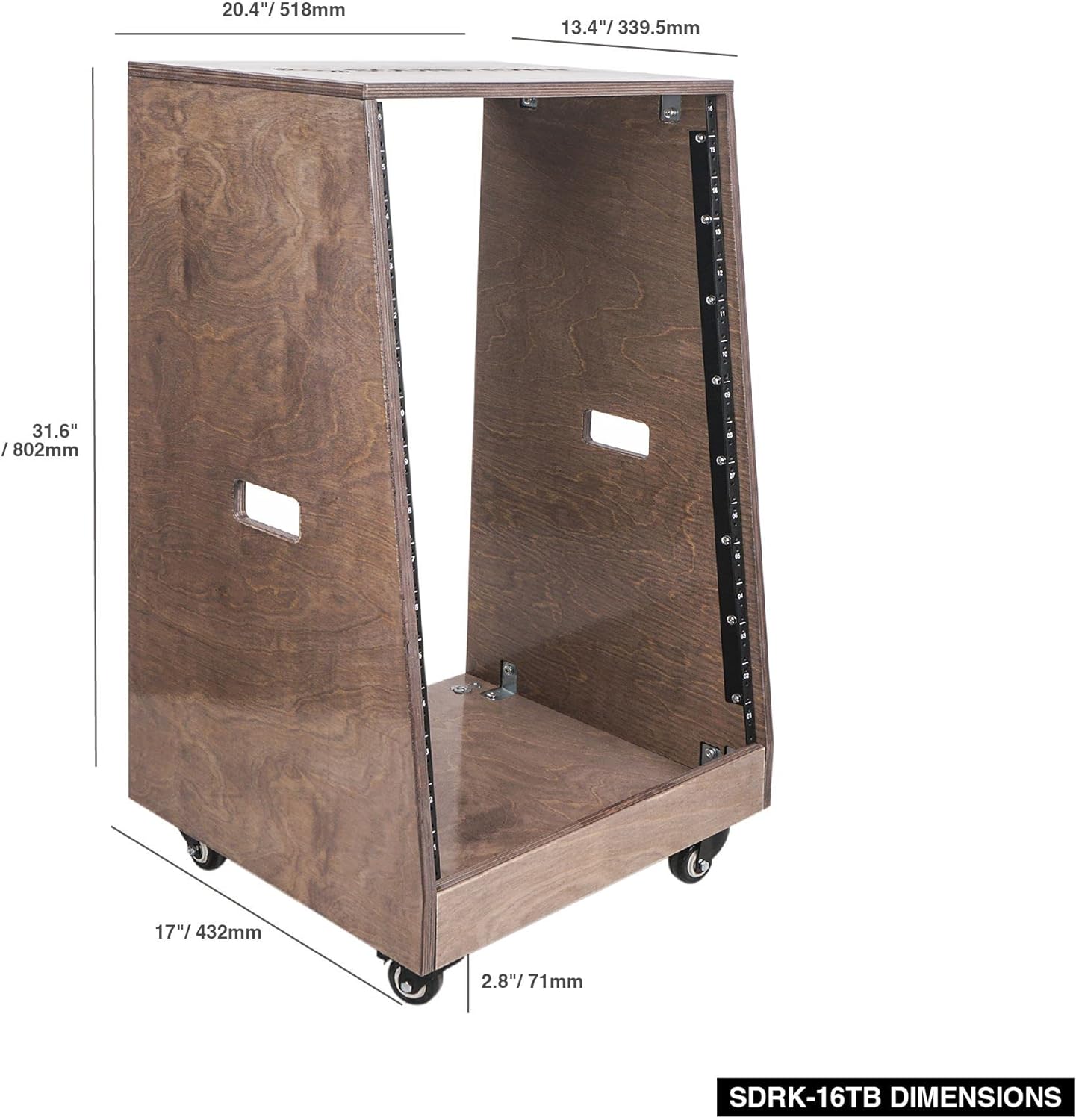 Sound Town DIY Slanted 16U Studio Rack, Plywood, Weathered Gray, Rubber Feet, Casters (SDRK-16TB)