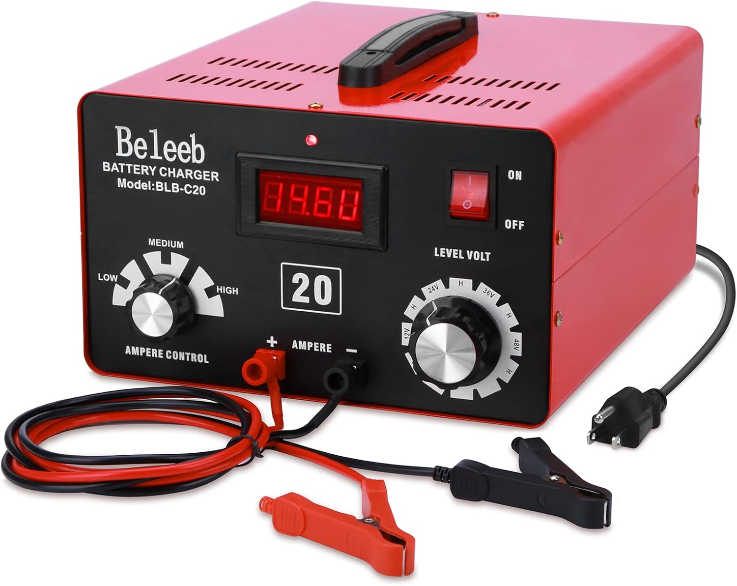 Beleeb C20 Adjustable Battery Charger 12V 24V 36V 48V, Pulses of High-Voltage Battery Desulfator Maintainer with Smart Chip for Lead-Acid Lithium-ion Batteries