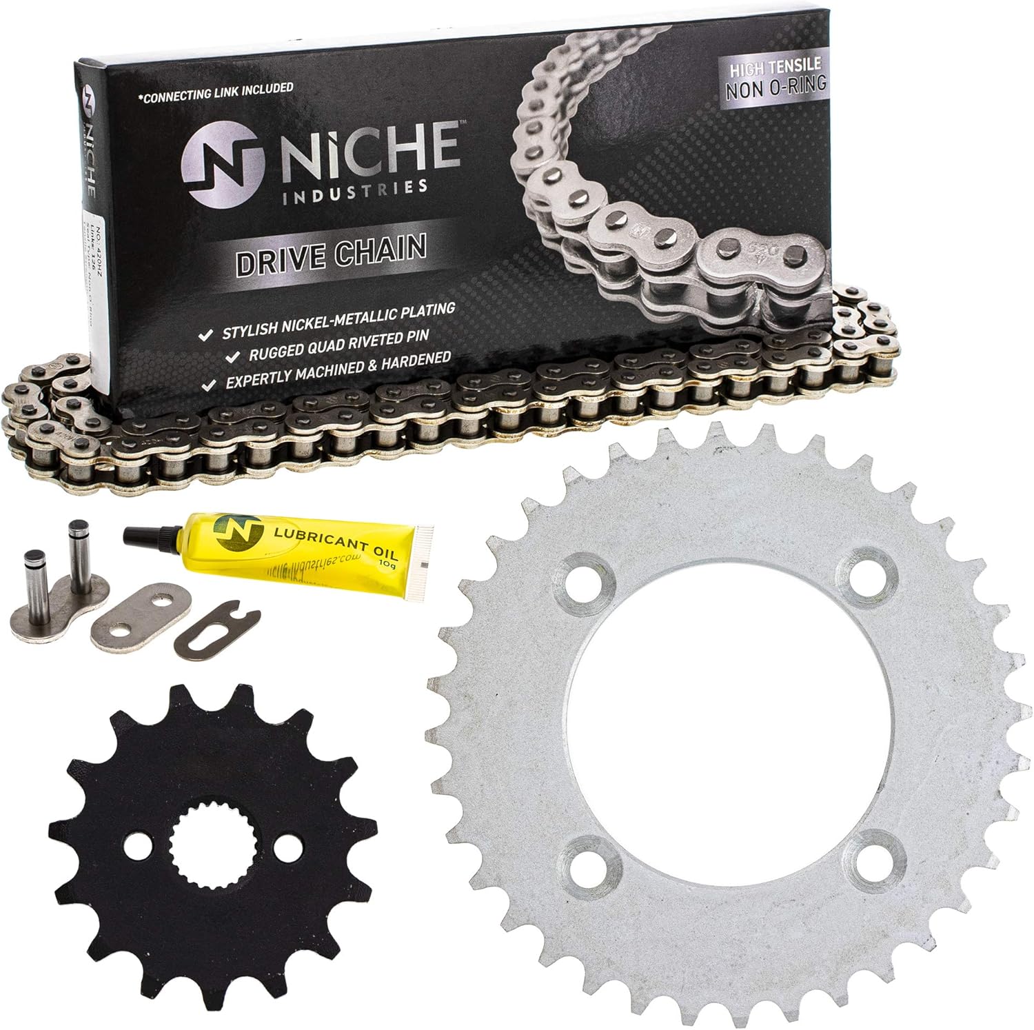 NICHE Drive Sprocket Chain Combo for Honda CRF70 XR70R Front 15 Rear 36 Tooth 420HZ Standard 86 Links Pack of 2