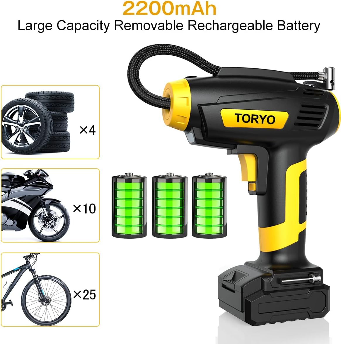 Tire Inflator Portable Air Compressor, Tire Pump for Car Portable 12V DC Battery tire inflator with Rechargeable Battery, Cordless Tire Inflator for Car, Motorbike, Bike and Inflatables Pack of 2