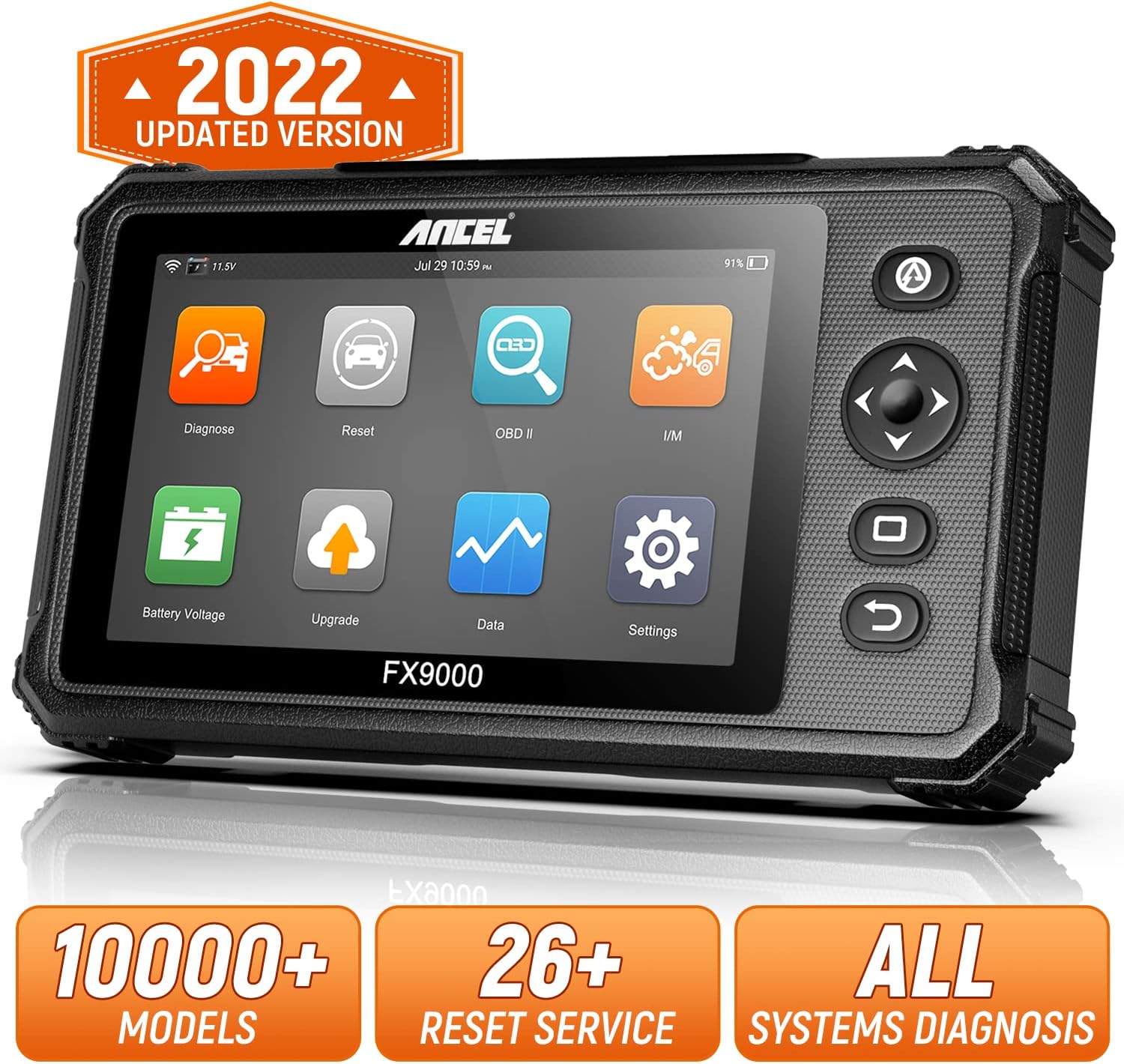ANCEL Obd2 Scanner FX9000 All System Scan Tool Diagnostic Code Reader with 26 Reset, ABS Bleeding IMMO BMS TPS EPB TPMS DPF SAS Start/Stop Oil Reset 7'' Touch Screen Android Tablet 2022 Newest