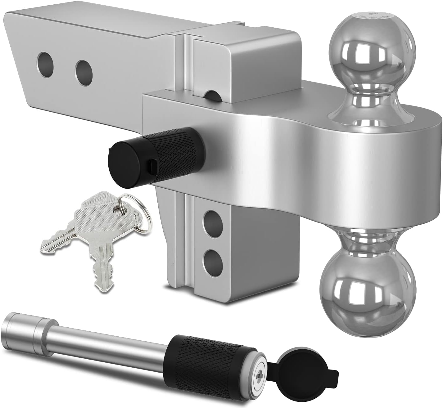 IFOKA Adjustable Trailer Hitch Ball Mount, 4 Inch Drop Hitch, Fits 2.5 Inch Receiver, 18,500 LBS GTW, with Forged Aluminum Shank, 2 Inch & 2-5/16 Inch Dual Balls with Double Hitch Locks and Pins