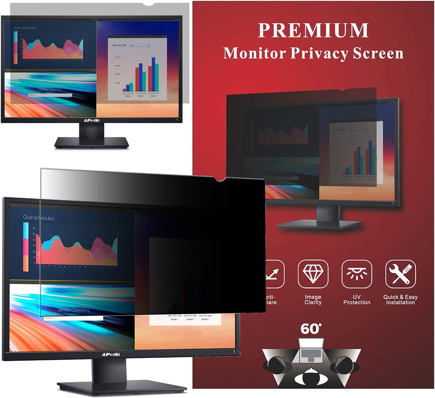 APeiSi 32 Inch Computer Privacy Screen Filter for 16:9 Widescreen Monitor,Anti-Glare, Anti-Blue Light, Blocks 97% UV – Matte or Gloss Finish Privacy Filter Protector