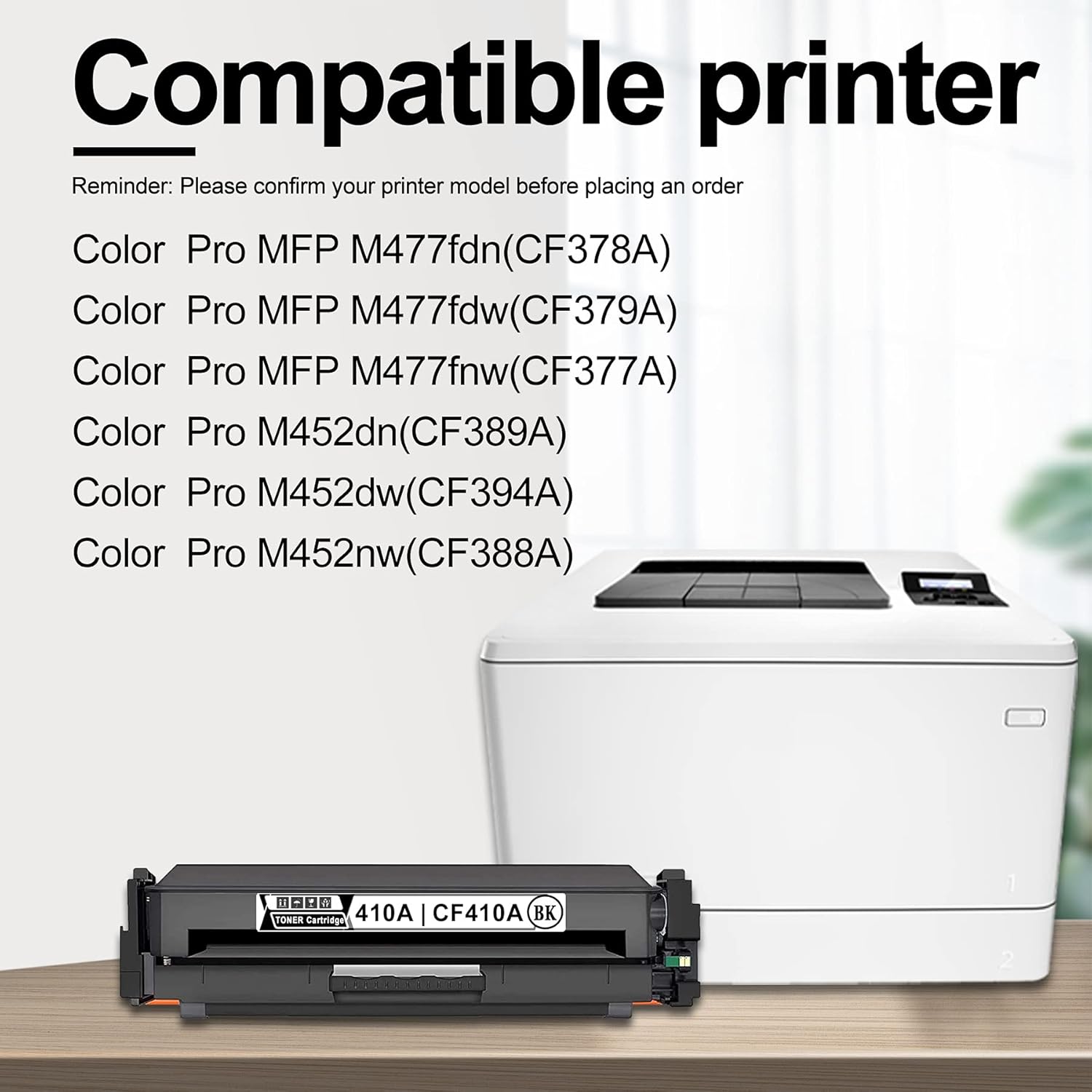 2 Black 410A CF410A Toner Cartridge Replacement for HP 410A Color Pro M452dn M452dw M452nw MFP M477fdn M477fdw M477fnw Printer Toner Pack of 2