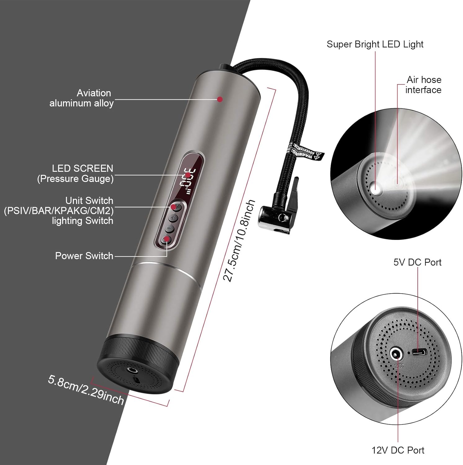 Portable Cordless Tire Inflator Pump, Handheld Air Compressor,6600mAh Big Battery for Car Motor Bike Tires Pack of 2