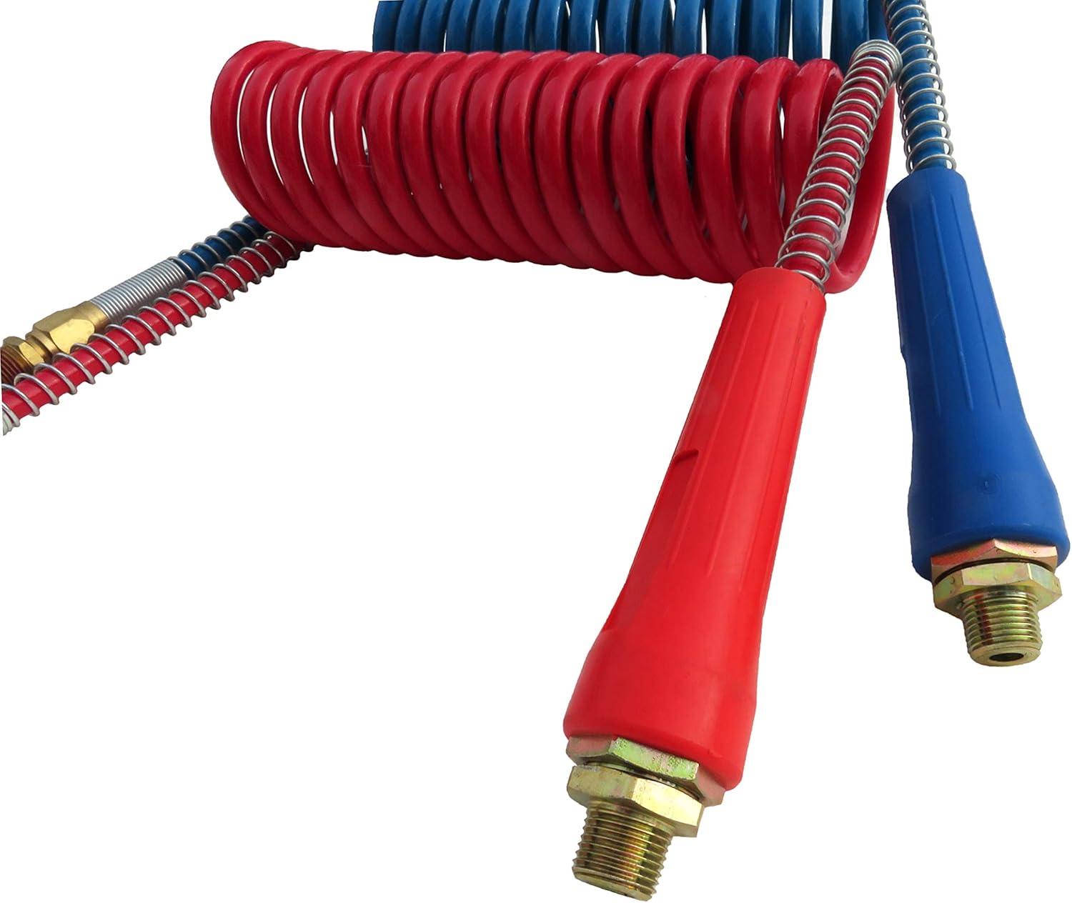 Road King Truck Parts Coiled Air Set Line Assembly Red & Blue Truck Trailer Set with Dura-Grips, 15' Length; 2 X 12 Leads Pack of 2