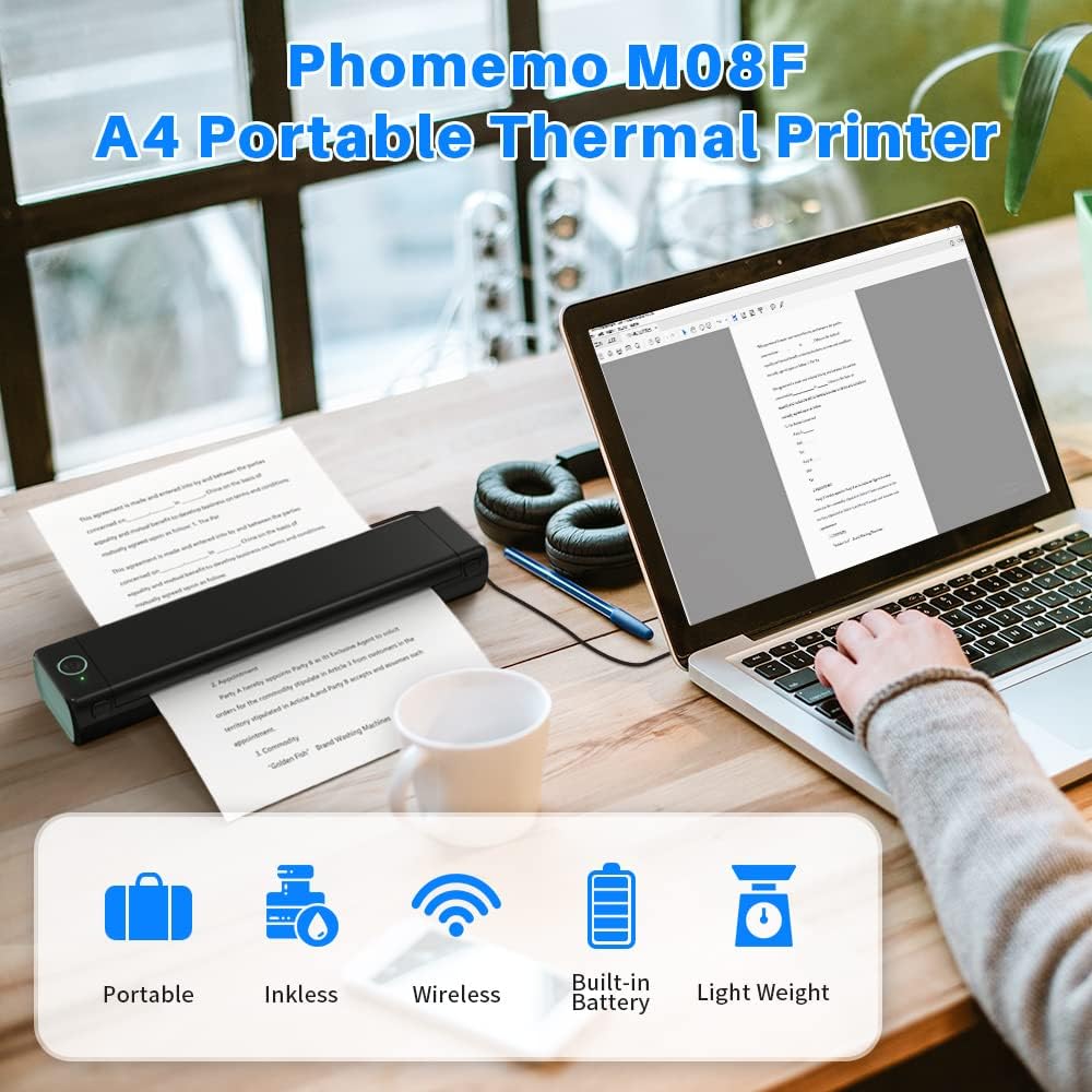 Phomemo M08F A4 Portable Thermal Printer, Supports 8.26