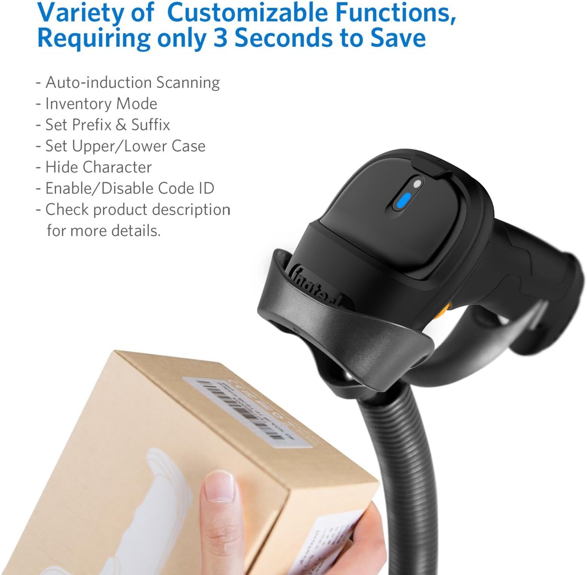 Inateck Barcode Scanner, Wireless Scanner, 2600mAh Battery, 35M Range, Automatic Scanning, BCST-60 Black Pack of 2