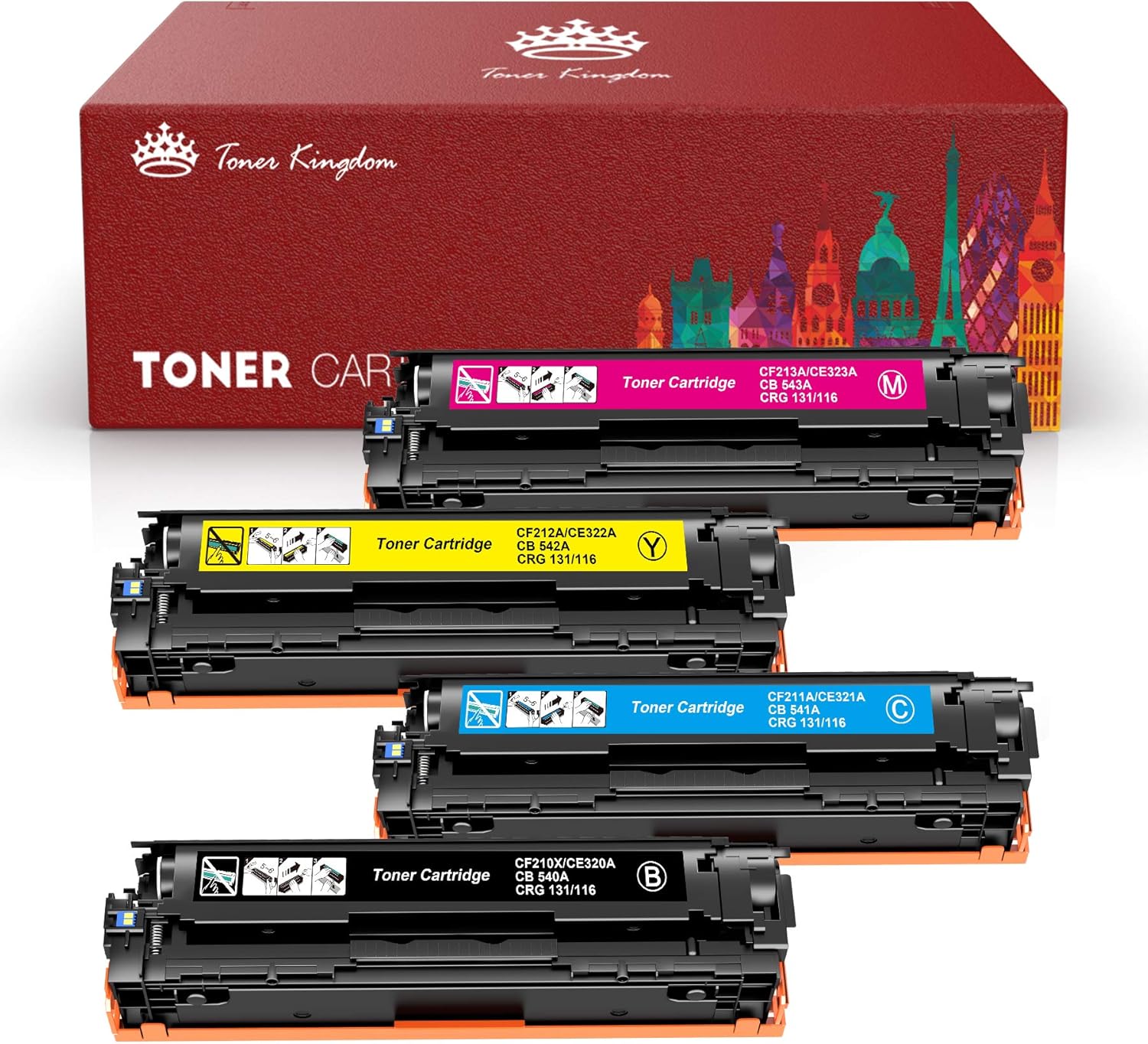 Toner Kingdom Compatible Toner Cartridges Replacement for HP 128A CE320A CE321A CE322A CE323A CP1525n CP1525nw CM1415fn CM1415fnw (Black, Cyan, Magenta, Yellow, 4-Pack) Pack of 2