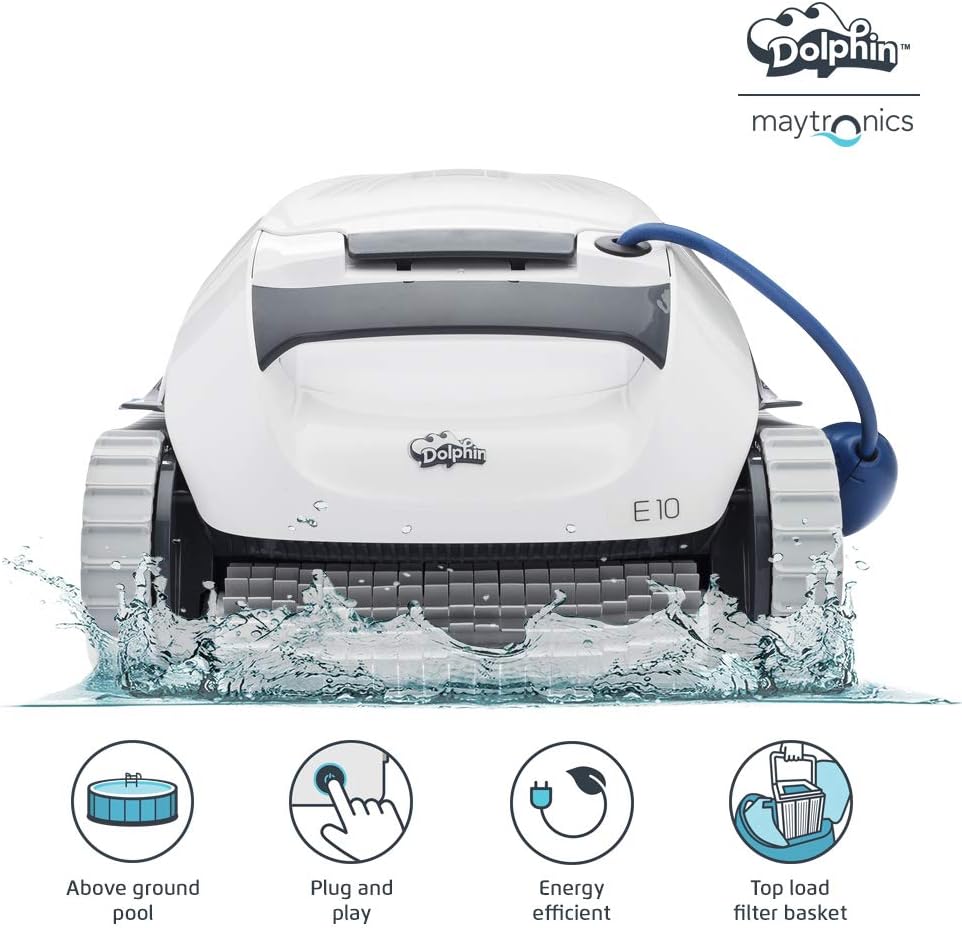 Dolphin E10 Robotic Pool [Vacuum] Cleaner - Ideal for Above Ground Swimming Pools up to 30 Feet - Powerful Suction to Pick up Small Debris - Easy to Clean Top Load Filter Basket
